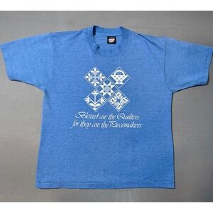 Screen Stars Blessed are the Quilters T Shirt Blue Graphic Tee Large